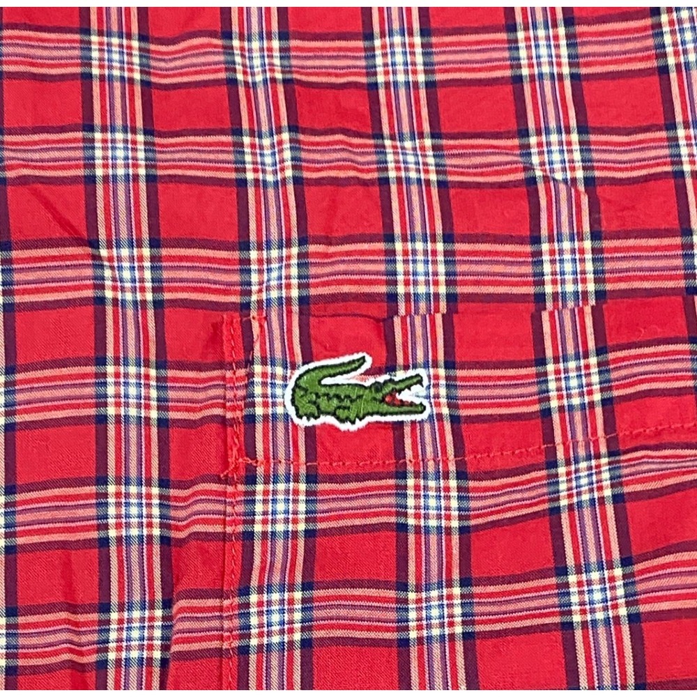 Lacoste Mens Regular Fit Red Plaid Long Sleeve Button Down Shirt Size L FR 42